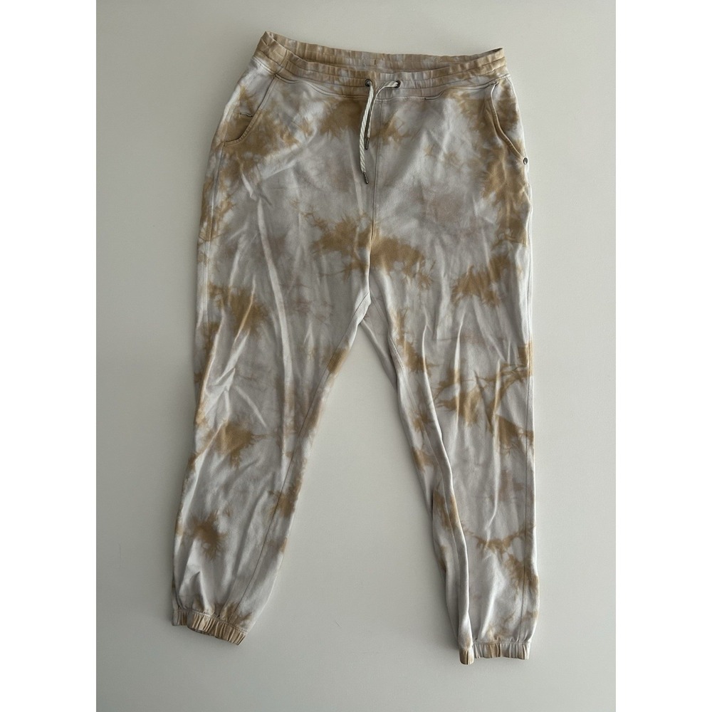 Vuori Laguna Lounge 2.0 Jogger Sweatpants – Cream/Brown Tie‑Dye – Size L
